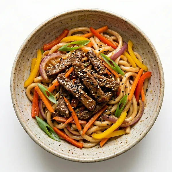 Mongolian Beef With Vegetable Udon Noodle